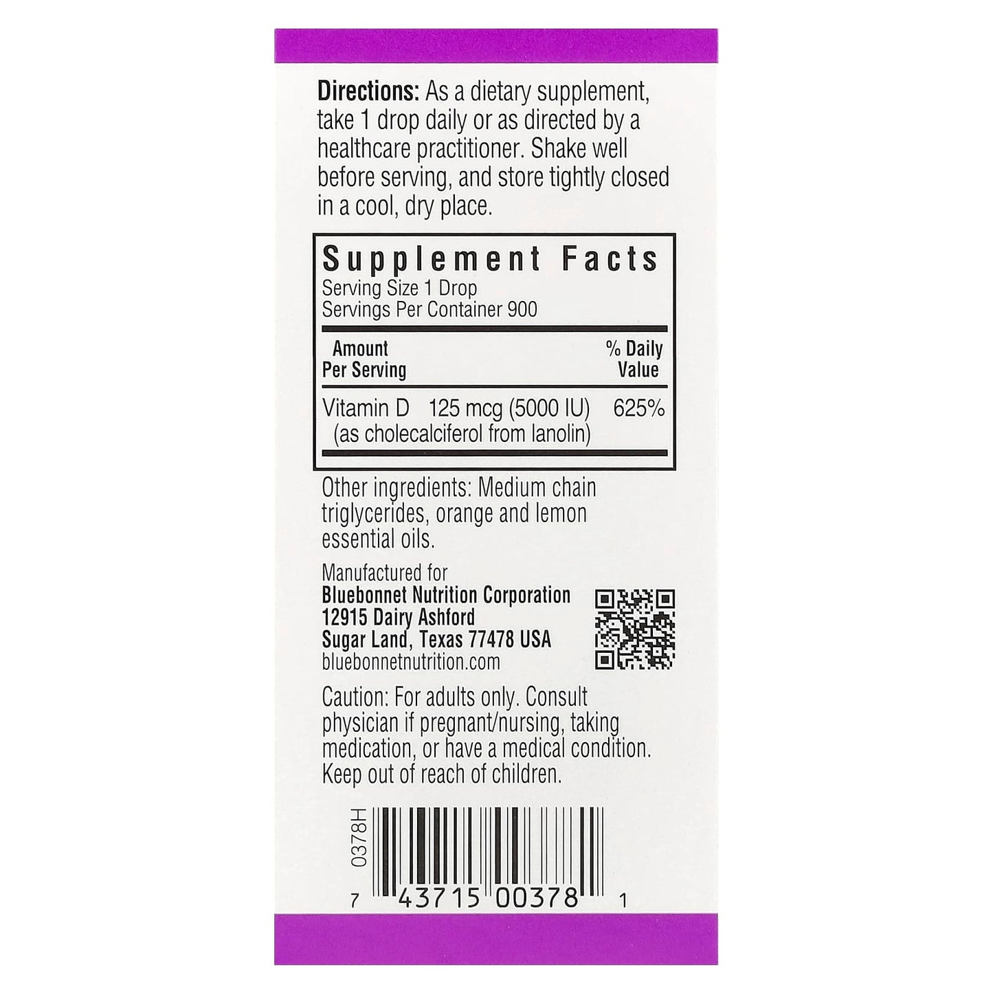 Bluebonnet Nutrition Liquid Vitamin D3 Drops, Citrus, 125 mcg (5,000 IU) - 1 fl oz - Image 2