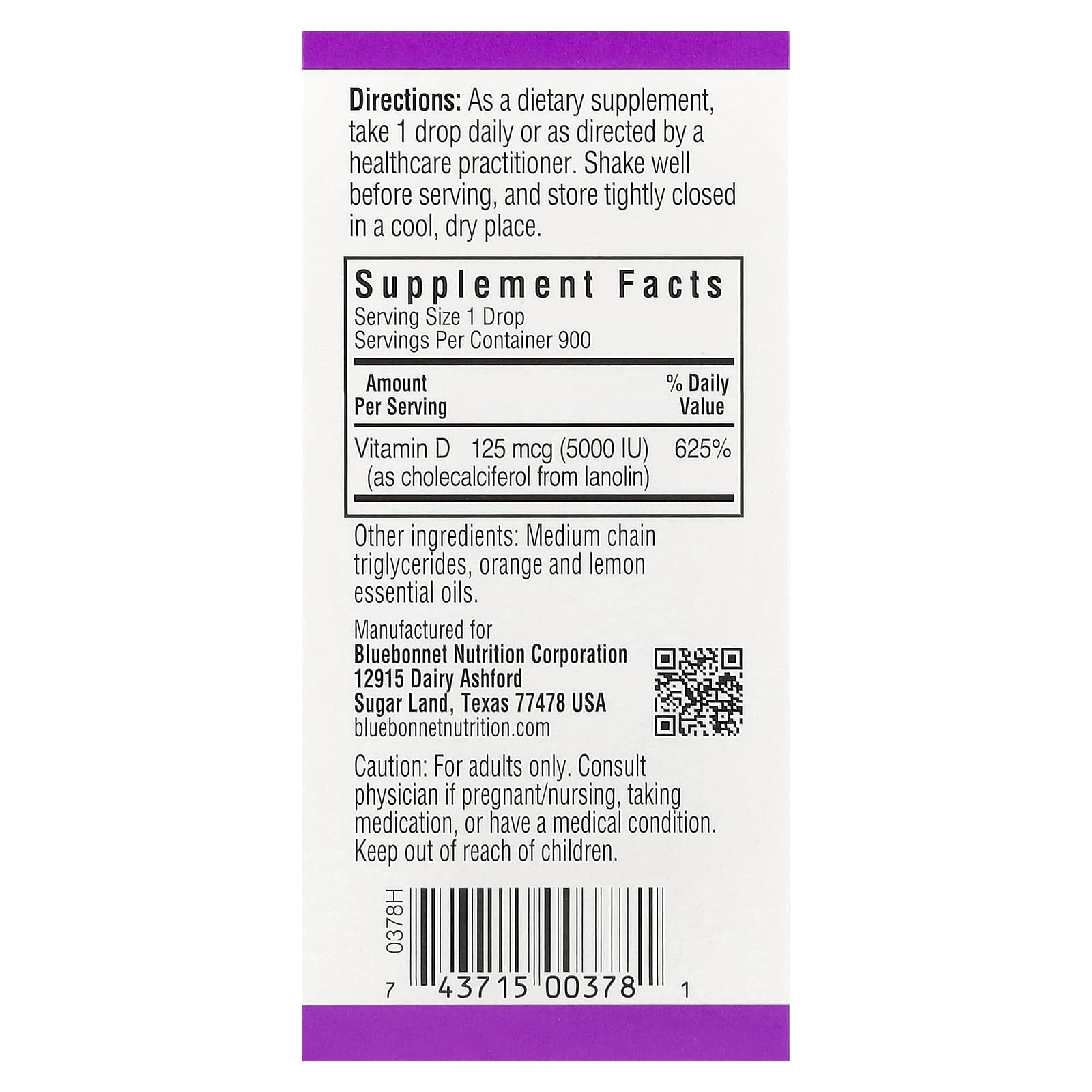 Bluebonnet Nutrition Liquid Vitamin D3 Drops, Citrus, 125 mcg (5,000 IU) - 1 fl oz - Image 2