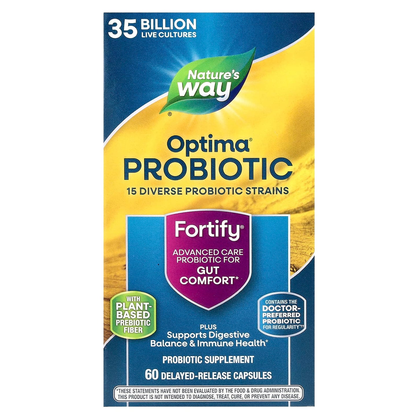 Nature's Way, Optima® Probiotic, Fortify®, Gut Comfort, 35 Billion, 60 Delayed-Release Capsules - Image 1