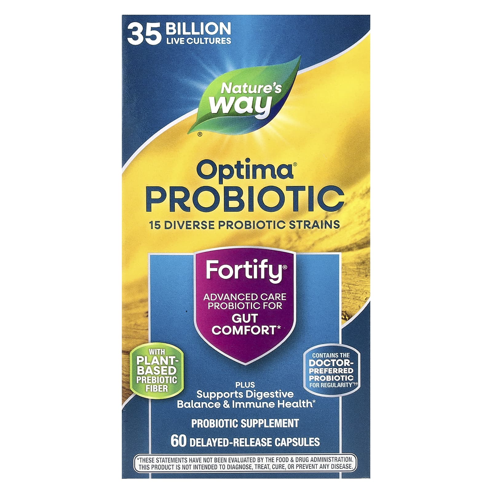 Nature's Way, Optima® Probiotic, Fortify®, Gut Comfort, 35 Billion, 60 Delayed-Release Capsules - Image 1