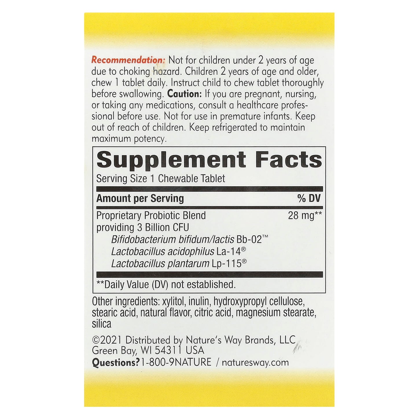 Nature's Way, Primadophilus, Kids, Ages 2+, Orange, 3 Billion CFU, 30 Chewable Tablets - Image 2