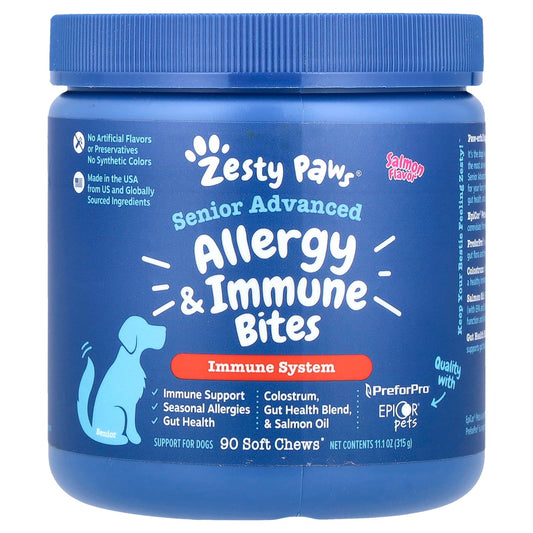 Zesty Paws, Senior Advanced, Allergy & Immune Bites, For Dogs, Salmon, 90 Soft Chews, 11.1 oz (315 g) - Image 1