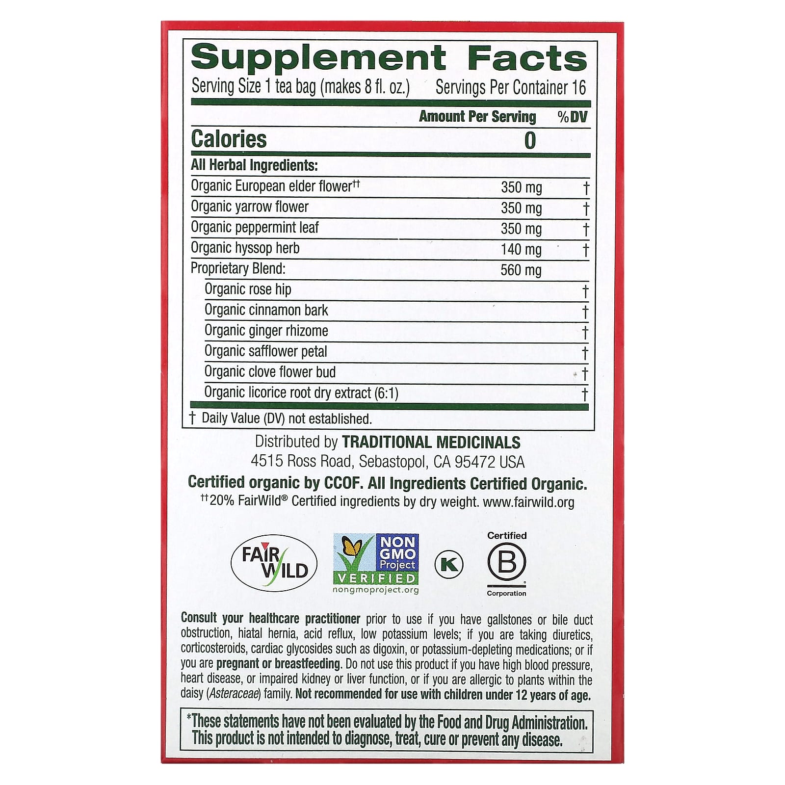 Traditional Medicinals, Organic Herbal Cold Care, Elderflower Spice, Caffeine Free, 16 Wrapped Tea Bags, 0.6 oz (1.75 g) Each - Image 2