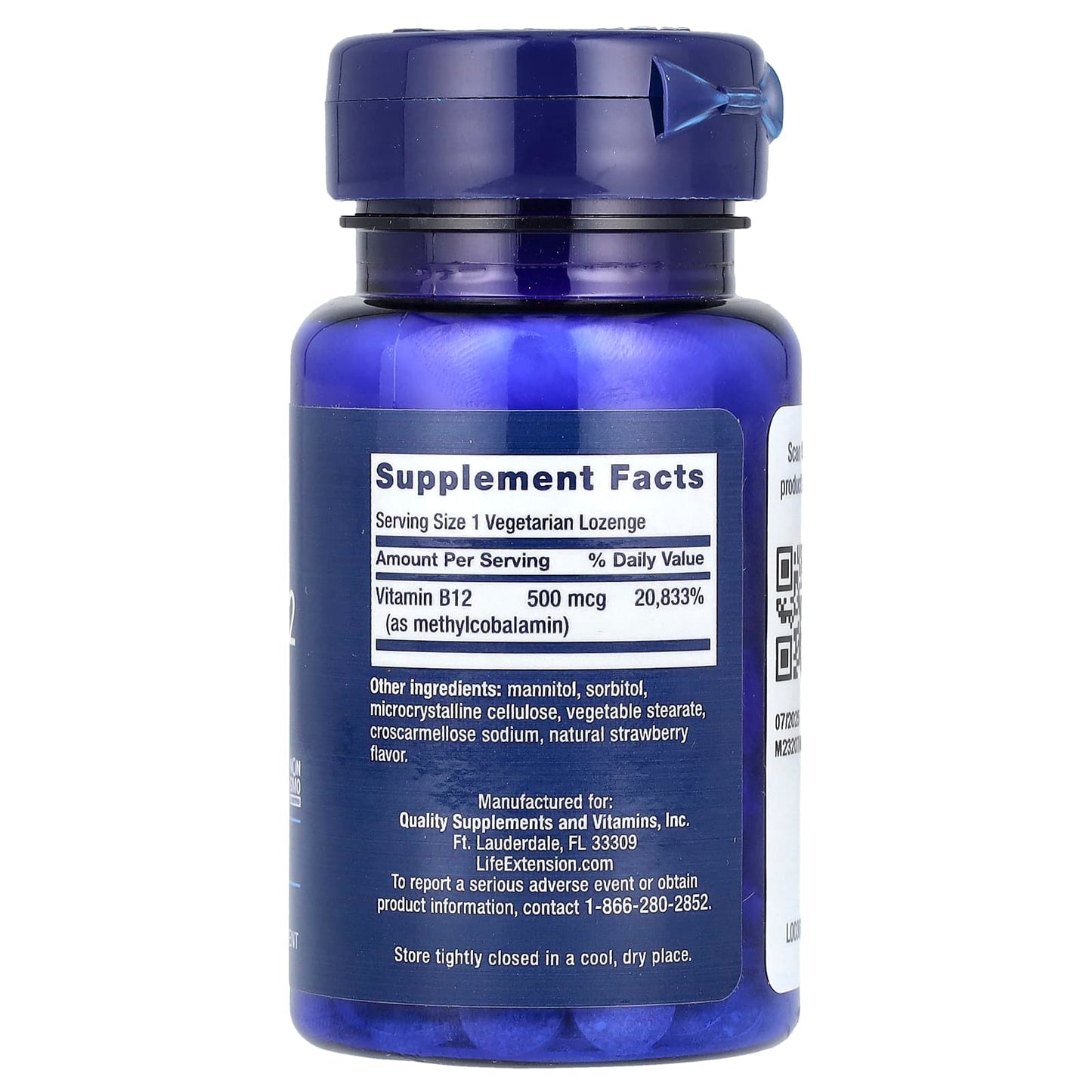 Life Extension, Vitamin B12, Methylcobalamin, 500 mcg, 100 Vegetarian Lozenges - Image 2