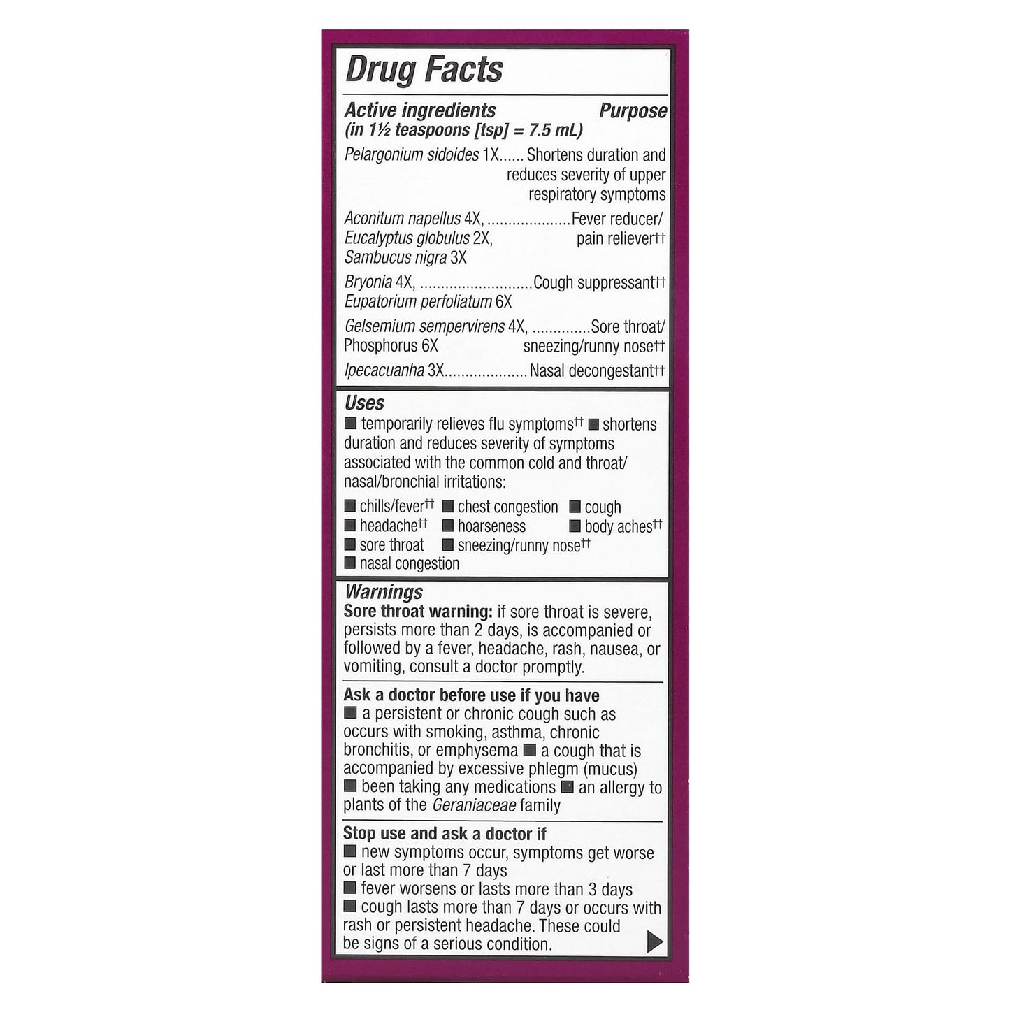 Nature's Way, Cold + Flu Relief Syrup, Elderberry, Umcka®, Ages 6+, Berry, 4 fl oz (120 ml) - Image 2