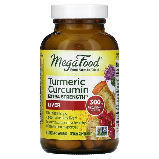 MegaFood, Turmeric Curcumin, Extra Strength, Liver, 90 Tablets - Image 1