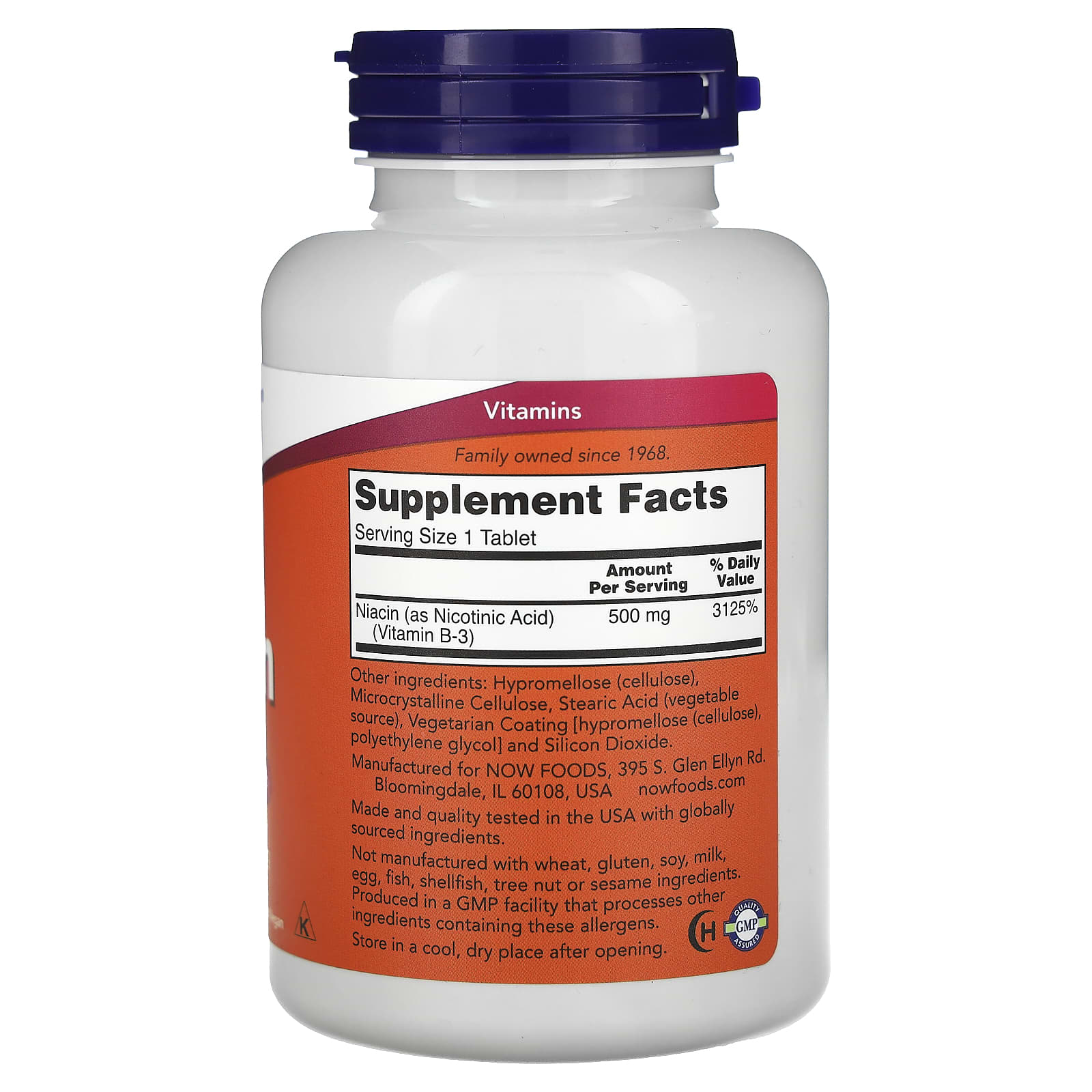 NOW Foods, Niacin, 500 mg, 250 Tablets - Image 2