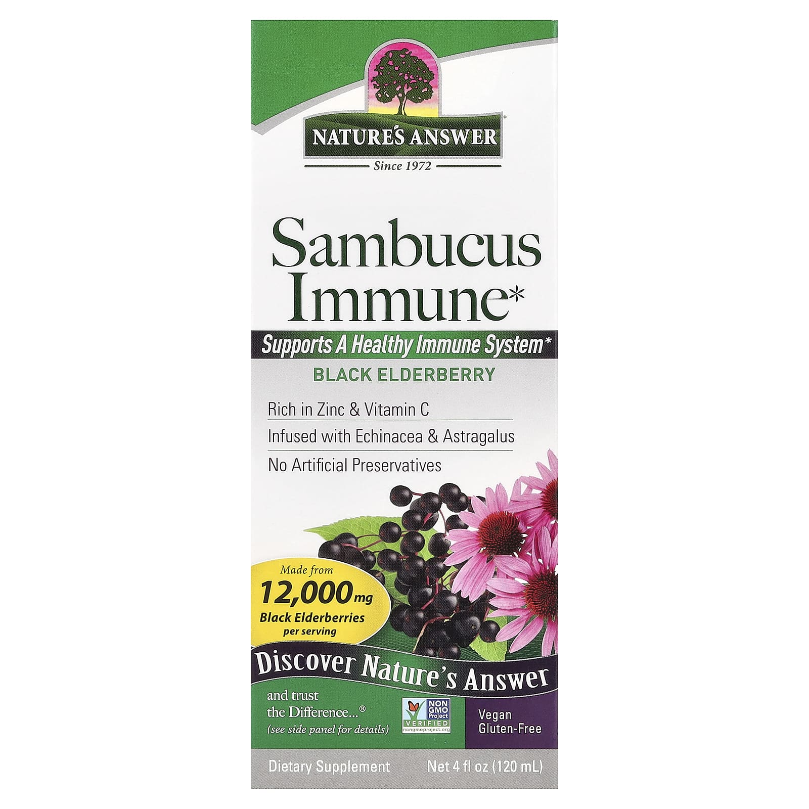 Nature's Answer, Sambucus Immune, Black Elderberry, 4 fl oz (120 ml) - Image 1