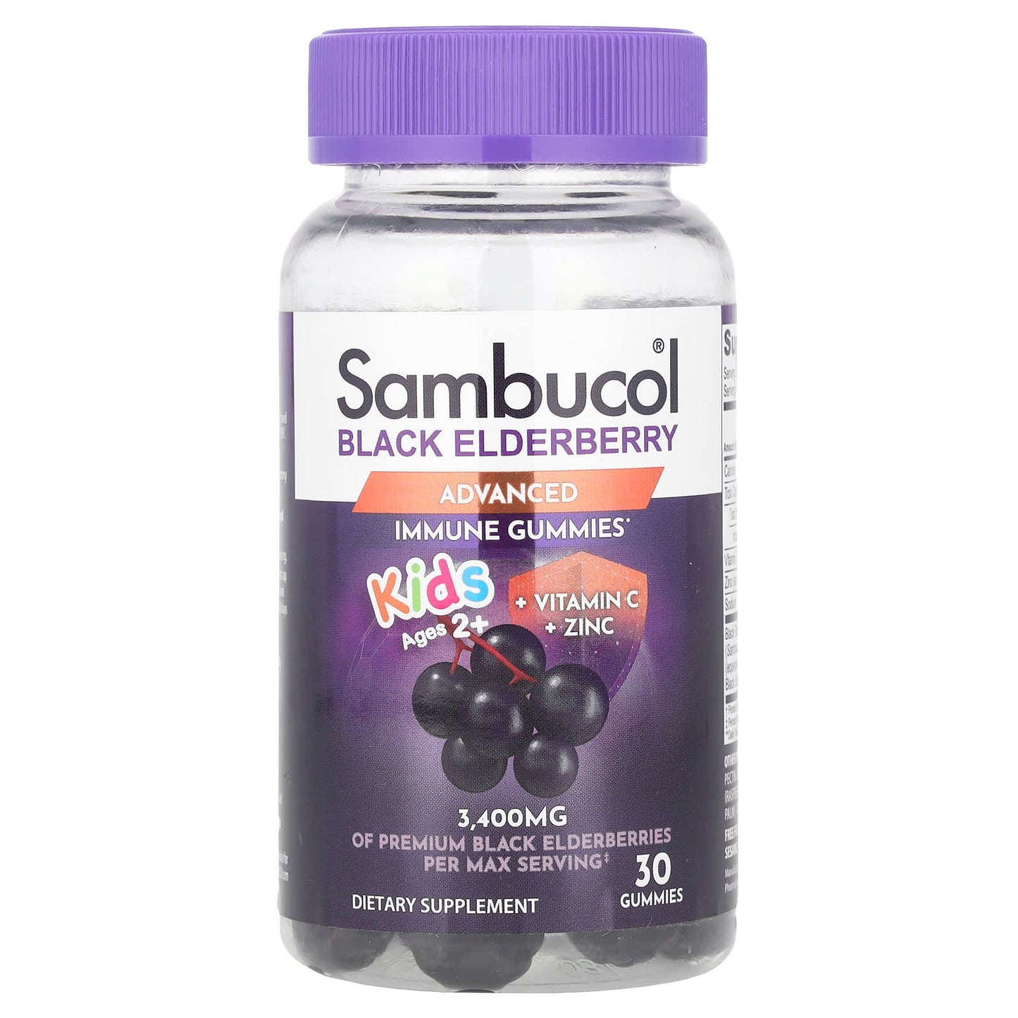Sambucol, Kids Black Elderberry Gummies + Vitamin C  + Zinc, Ages 2+, 30 Gummies - Image 1