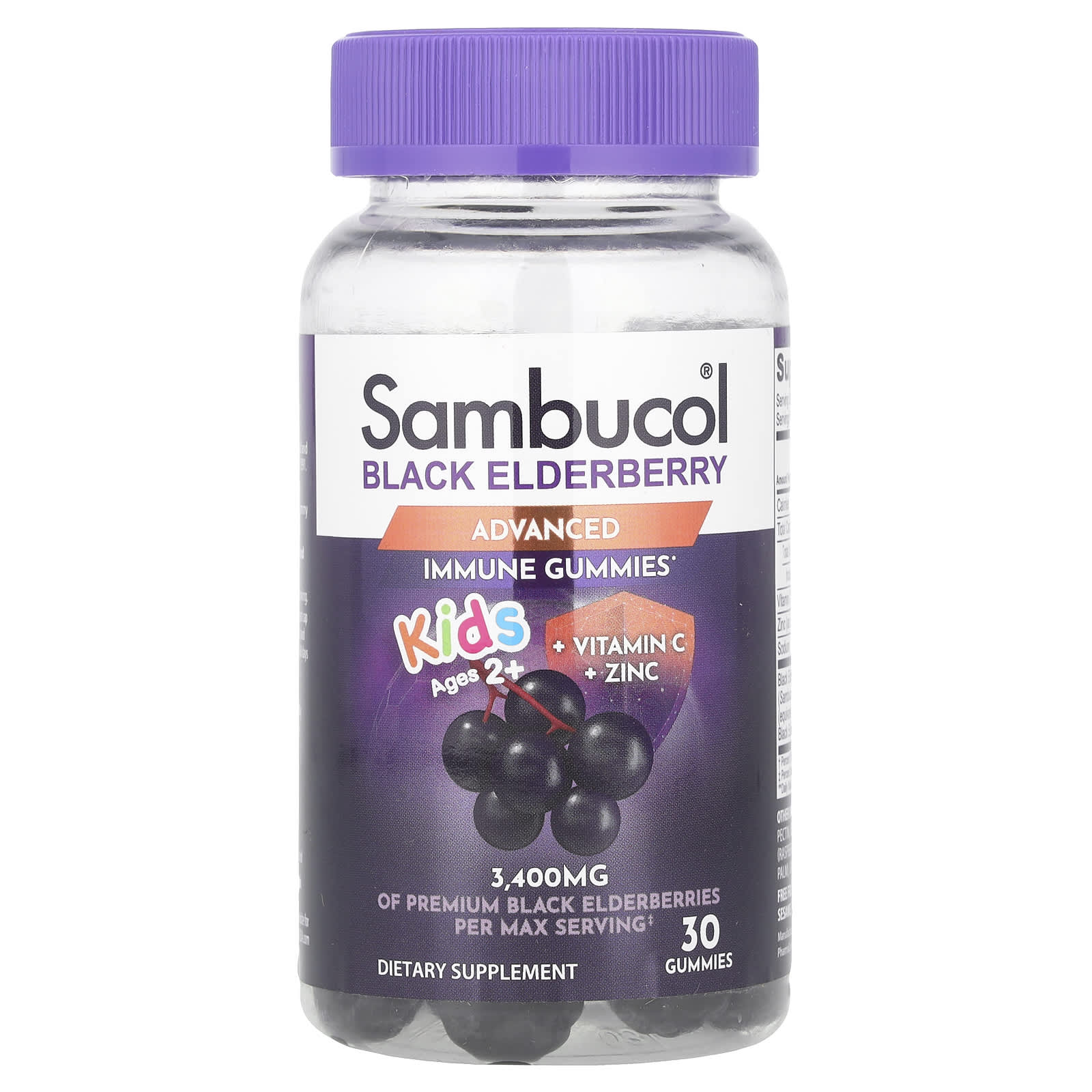 Sambucol, Kids Black Elderberry Gummies + Vitamin C  + Zinc, Ages 2+, 30 Gummies - Image 1