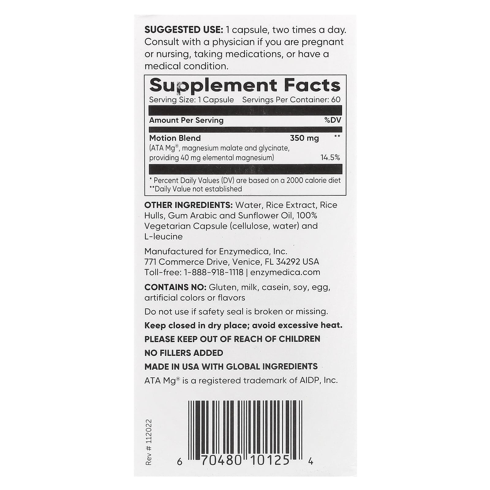 Magical Magnesium Relief - Enzymedica Motion 60 Capsules - Image 2