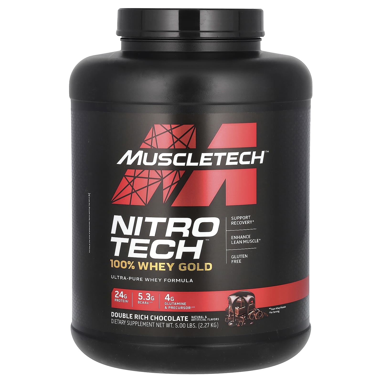 MuscleTech, Nitro-Tech® 100% Whey Gold, Double Rich Chocolate, 5 lbs (2.27 kg) - Image 1