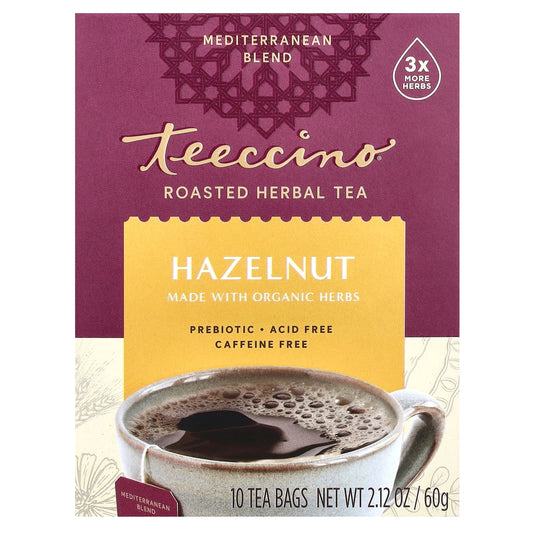 Teeccino, Roasted Herbal Tea, Hazelnut, Caffeine Free, 10 Tea Bags, 2.12 oz (60 g) - Image 1