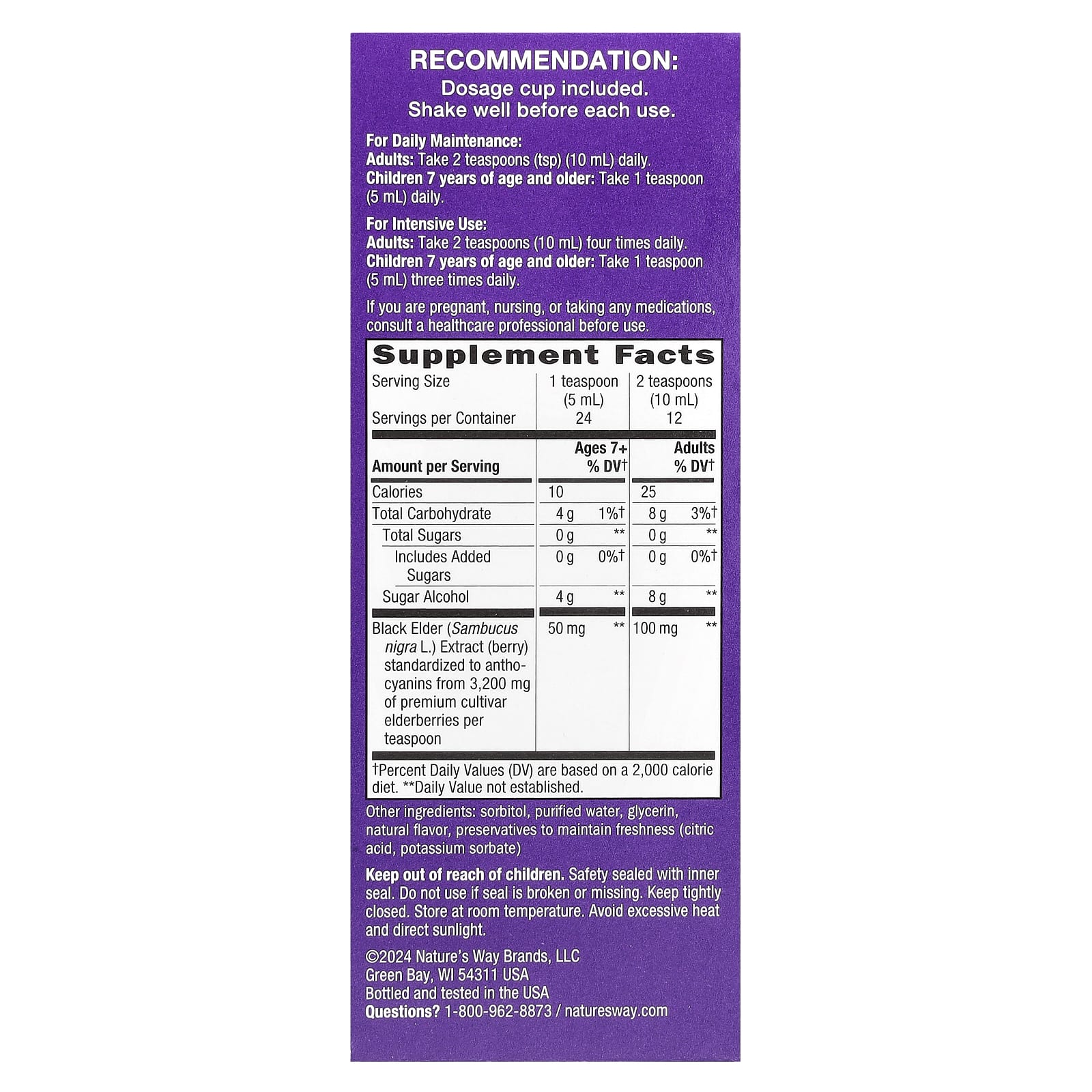 Nature's Way, Sambucus®, Traditional Immune Syrup, Zero Sugar, Elderberry, 50 mg, 4 fl oz (120 ml)