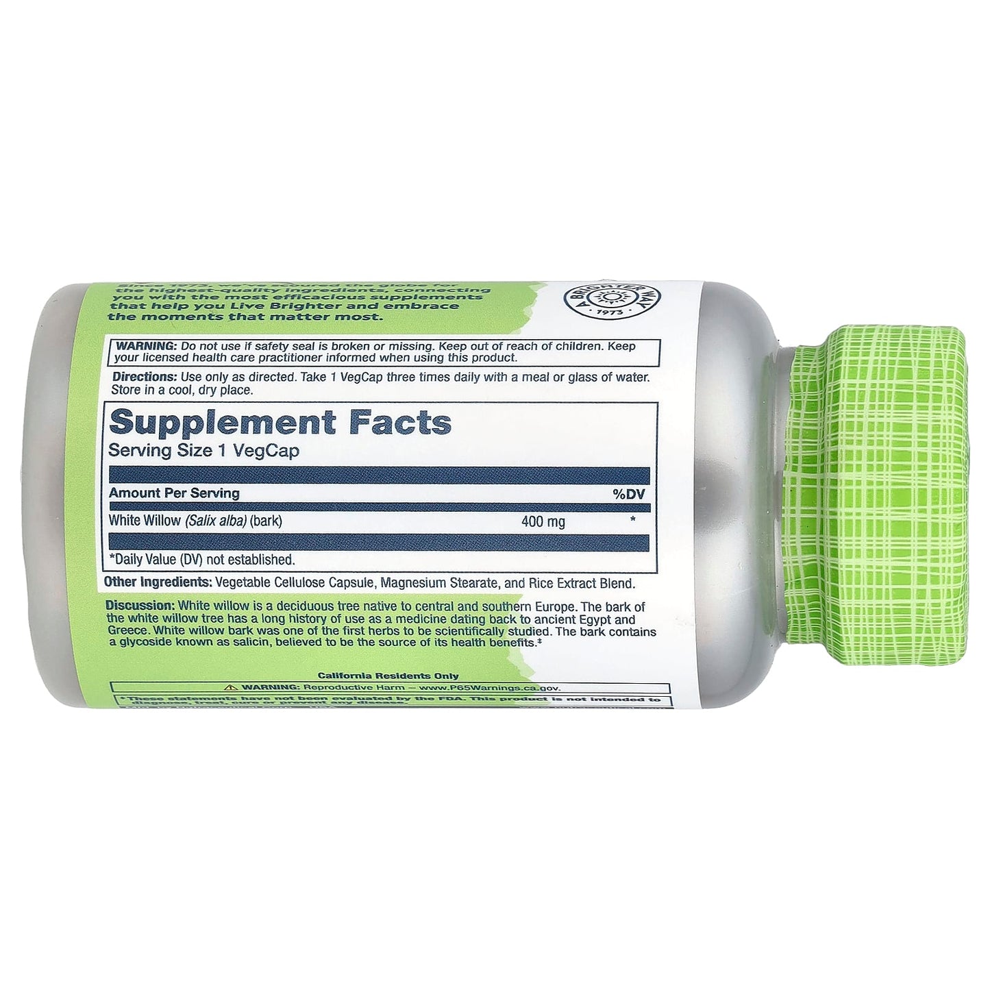 Solaray, True Herbs, White Willow, 400 mg, 100 VegCaps - Image 2