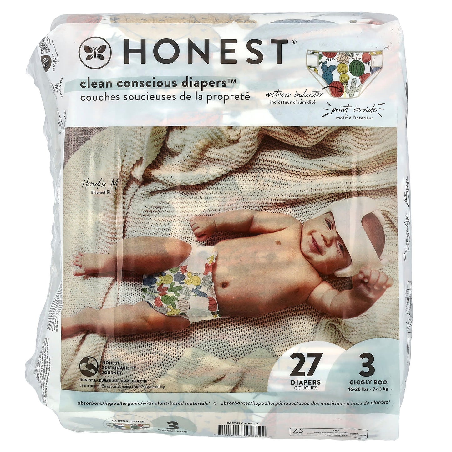 The Honest Company, Clean Conscious Diapers™, Size 3, 16-28 lbs, Cactus Cuties, 27 Diapers - Image 1