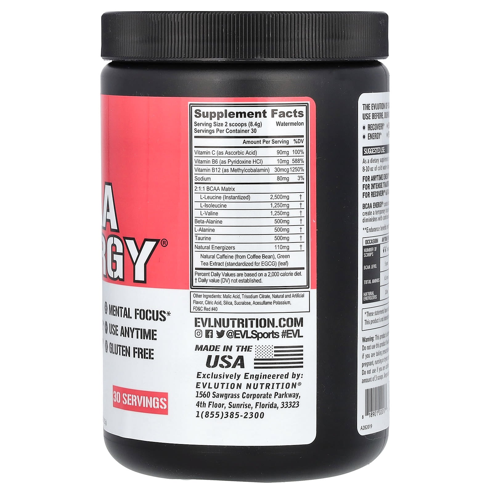 EVLution Nutrition BCAA Energy, Watermelon, 8.89 oz (252g) - Boost Endurance & Energy - Image 2
