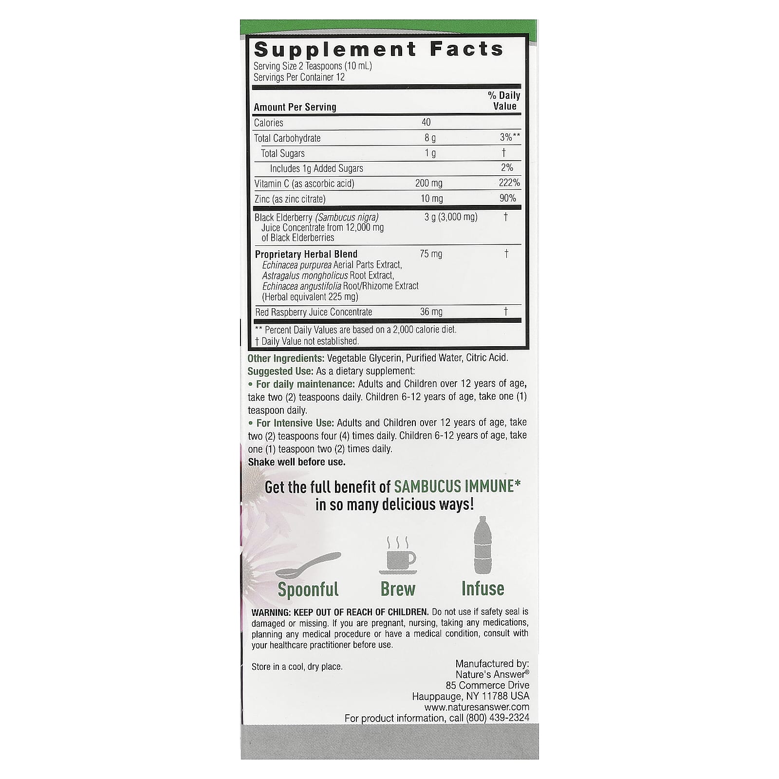 Nature's Answer, Sambucus Immune, Black Elderberry, 4 fl oz (120 ml) - Image 2