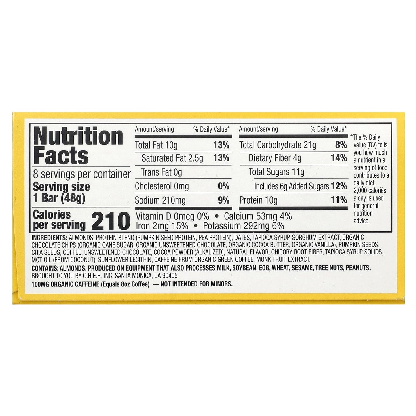 Quantum Energy Square, Caffe Mocha Almond Chip, 8 Energy Bars, 1.69 oz (48 g) Each - Image 2