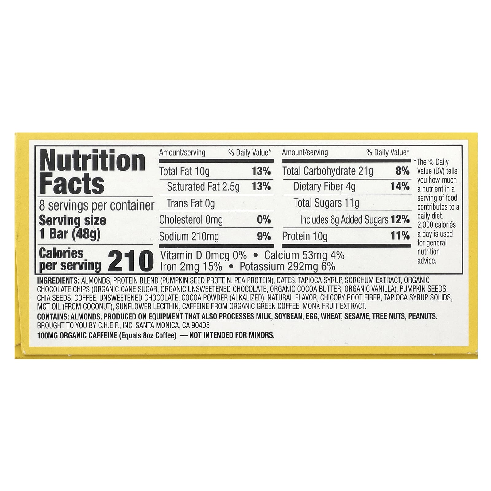 Quantum Energy Square, Caffe Mocha Almond Chip, 8 Energy Bars, 1.69 oz (48 g) Each - Image 2