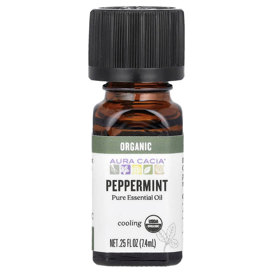 Aura Cacia Organic Peppermint Essential Oil, 0.25 fl oz (7.4 ml) - Image 1