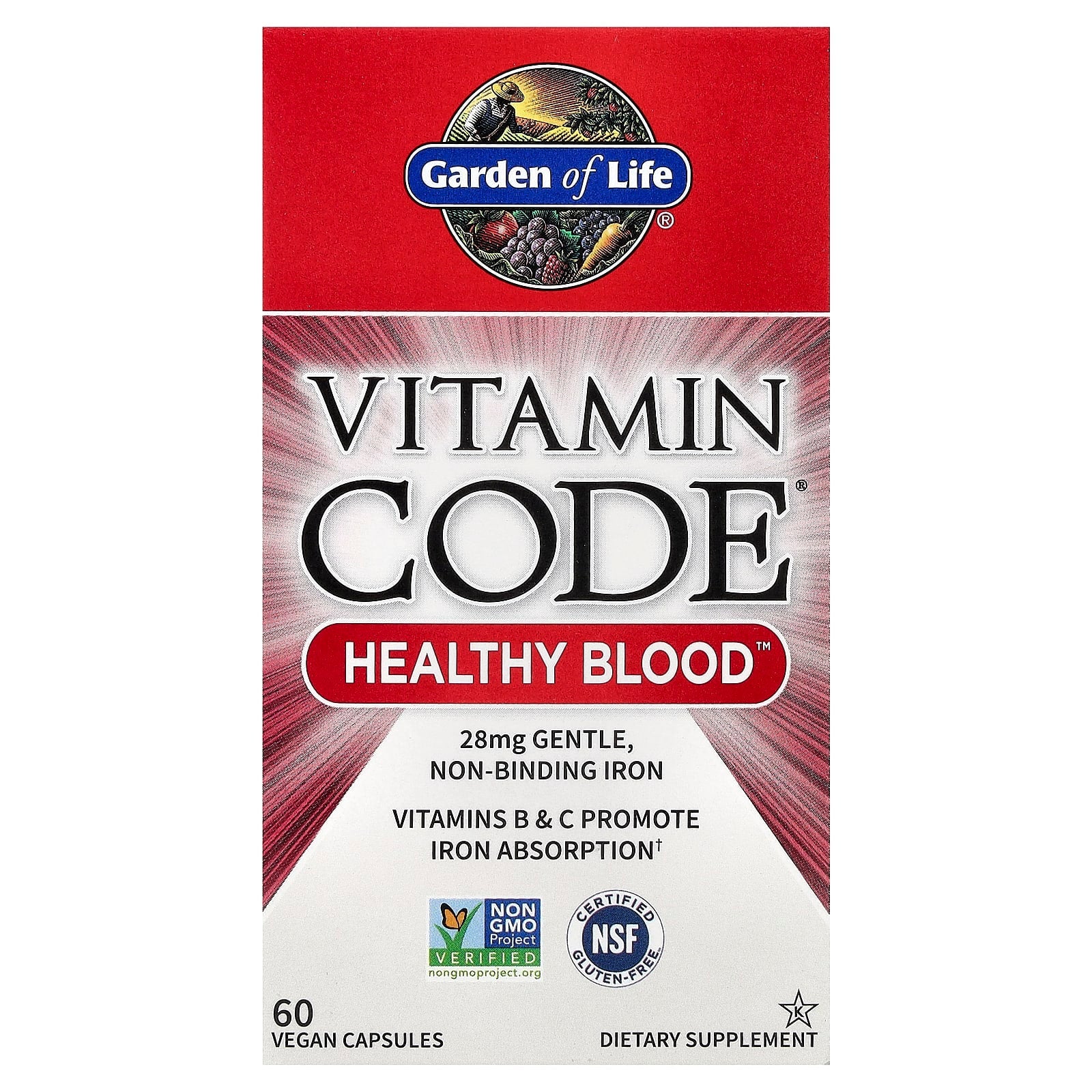 Garden of Life Vitamin Code Healthy Blood 60 Vegan Capsules - Image 1