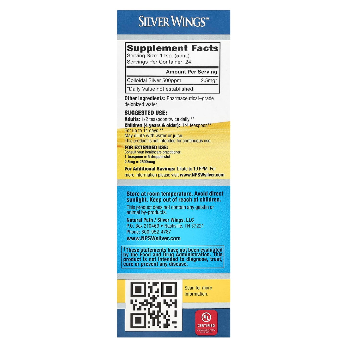 Natural Path Silver Wings, Colloidal Silver, Extra Strength, 500 PPM, 4 fl oz (120 ml) - Image 2