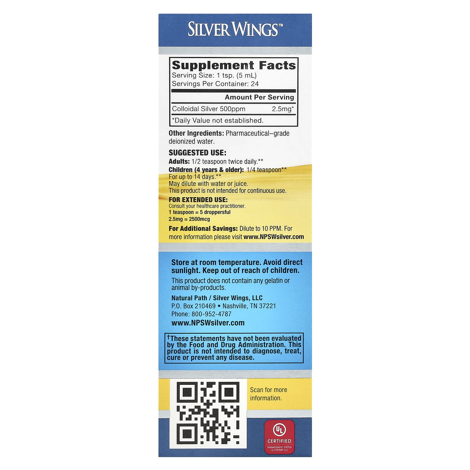 Natural Path Silver Wings, Colloidal Silver, Extra Strength, 500 PPM, 4 fl oz (120 ml) - Image 2