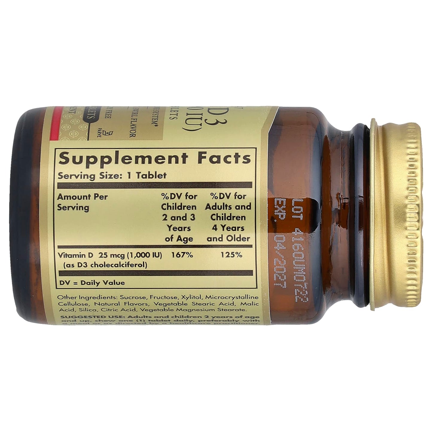 Solgar, Vitamin D3, Natural Strawberry Banana Swirl, 25 mcg (1,000 IU), 100 Chewable Tablets - Image 2