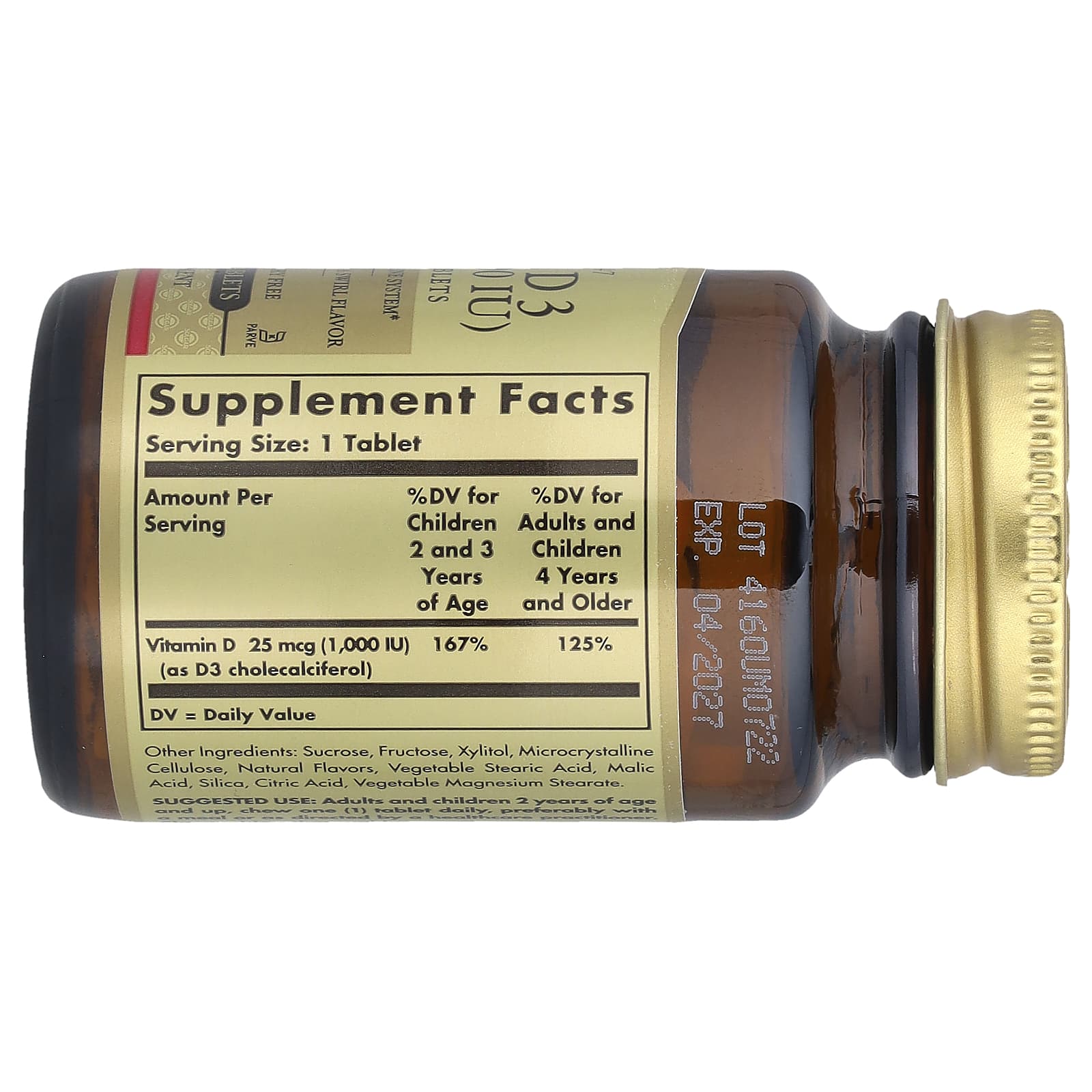 Solgar, Vitamin D3, Natural Strawberry Banana Swirl, 25 mcg (1,000 IU), 100 Chewable Tablets - Image 2