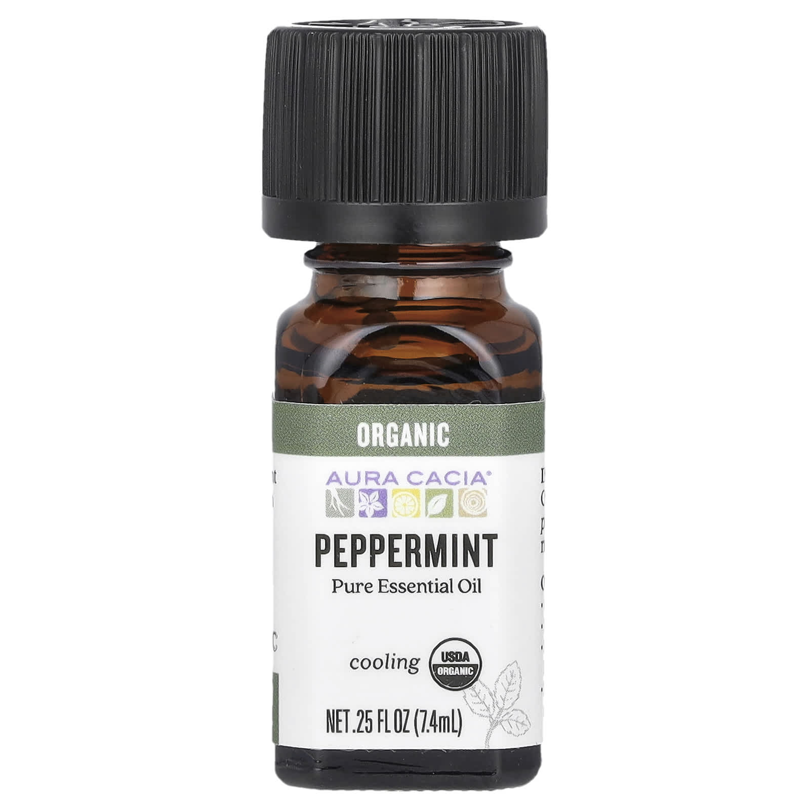 Aura Cacia Organic Peppermint Essential Oil, 0.25 fl oz (7.4 ml) - Image 1
