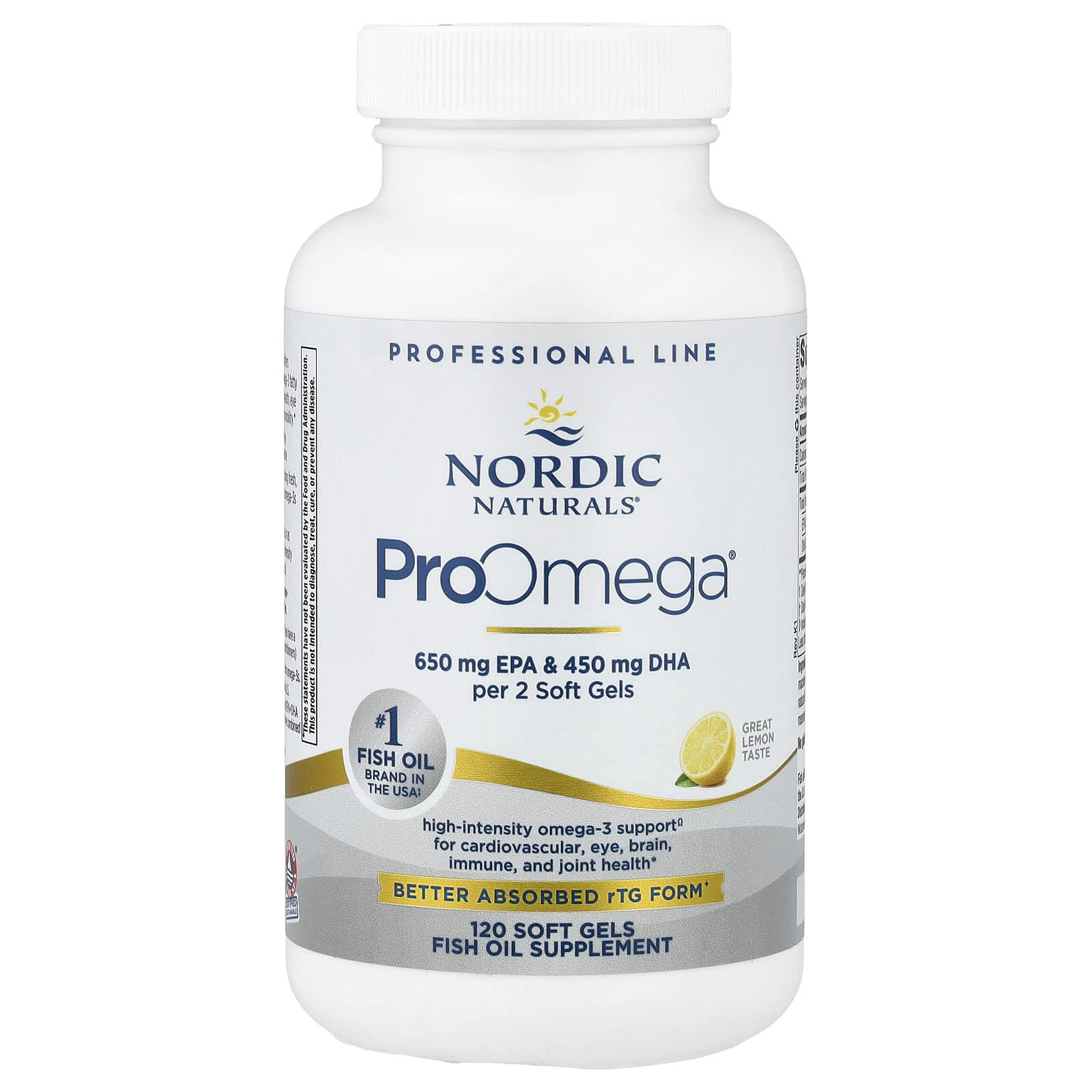 Nordic Naturals, ProOmega®, Lemon, 120 Soft Gels (640 mg per Soft Gel) - Image 1