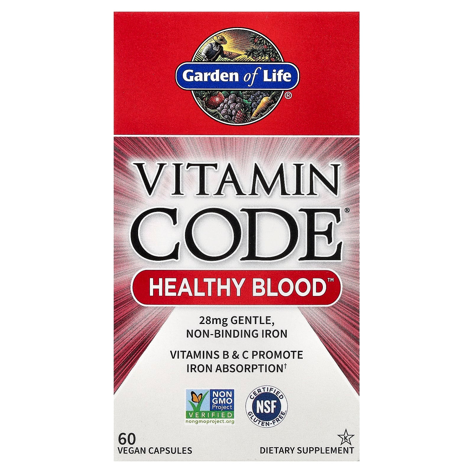 Garden of Life Vitamin Code Healthy Blood 60 Vegan Capsules - Image 1