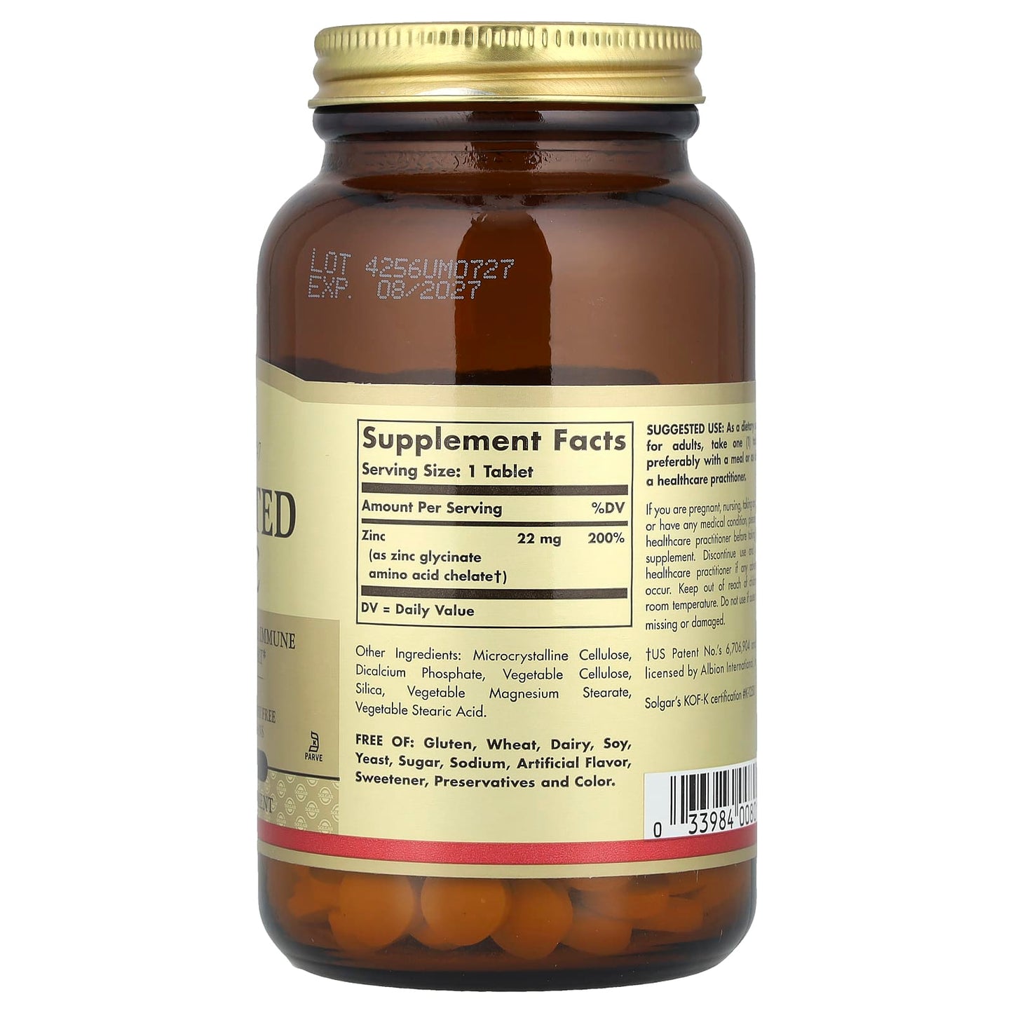 Solgar, Chelated Zinc, 250 Tablets (22 mg per Tablet) - Image 2