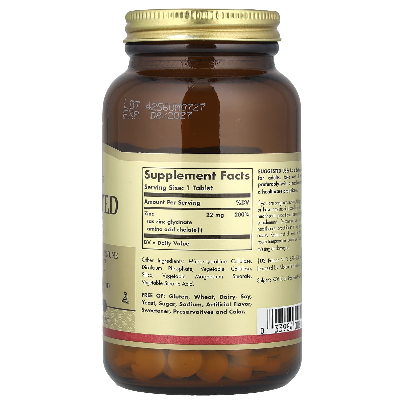 Solgar, Chelated Zinc, 250 Tablets (22 mg per Tablet) - Image 2