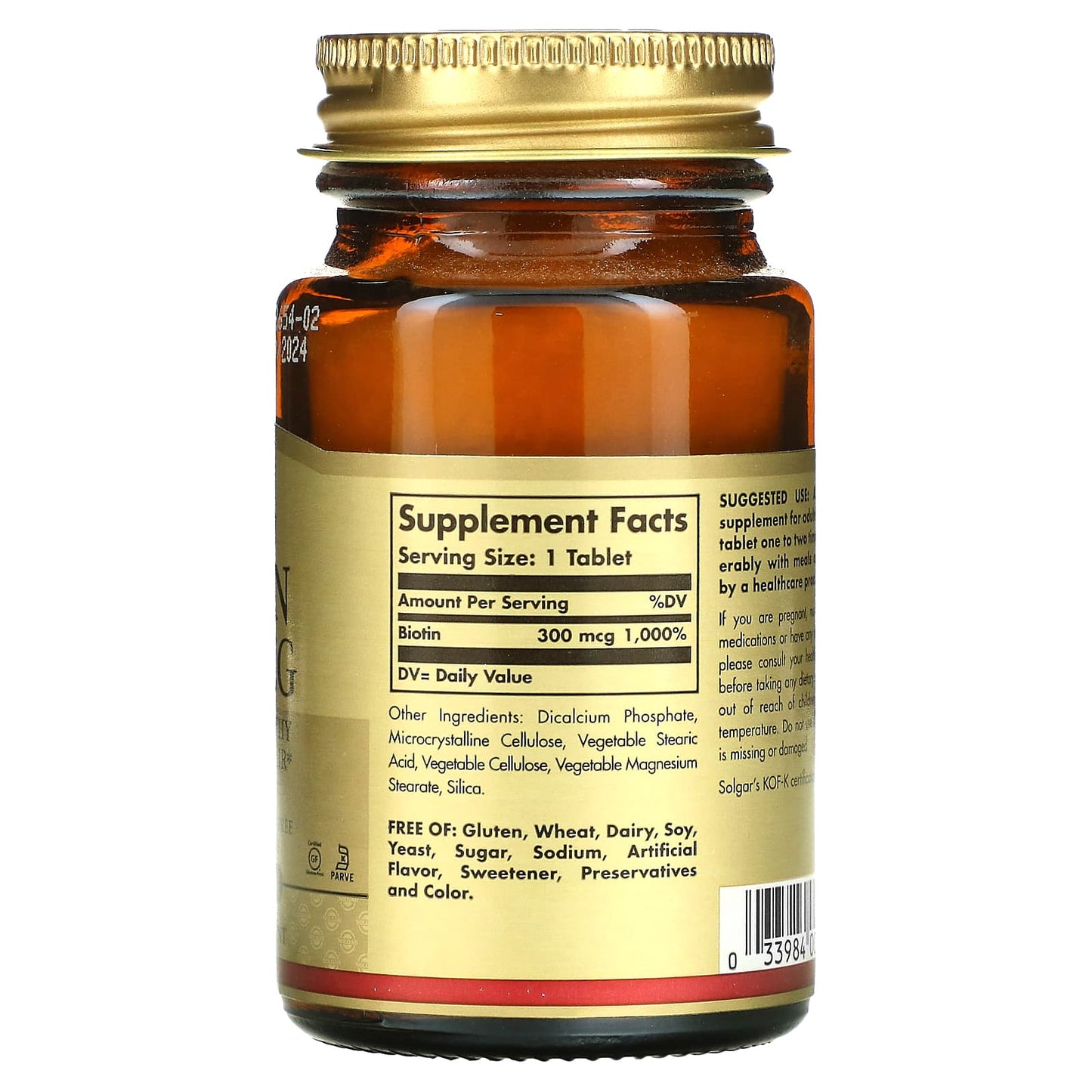 Solgar, Biotin, 300 mcg, 100 Tablets - Image 2