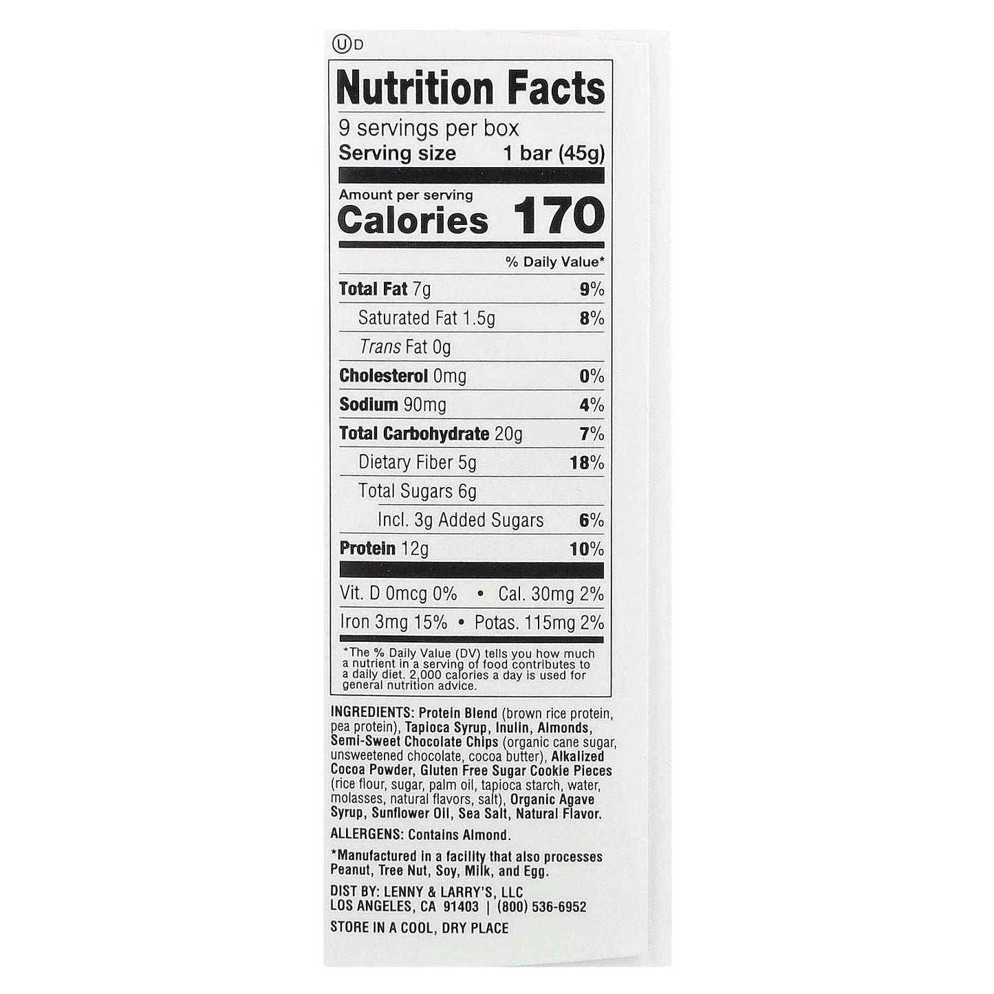 Lenny & Larry's, Cookie-Fied® Bar, Chocolate Almond Sea Salt, 9 Bars, 1.59 oz (45 g) Each - Image 2