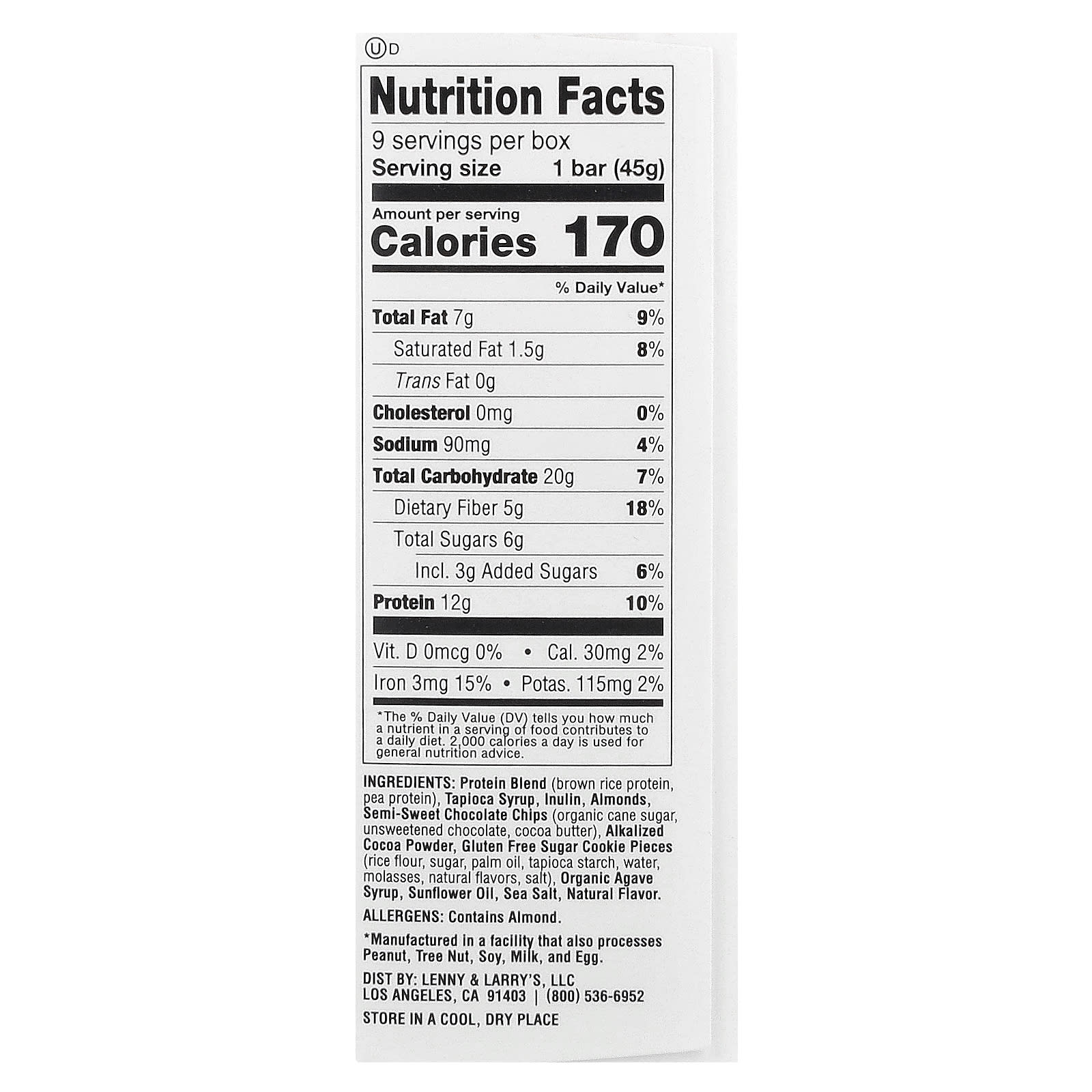 Lenny & Larry's, Cookie-Fied® Bar, Chocolate Almond Sea Salt, 9 Bars, 1.59 oz (45 g) Each - Image 2