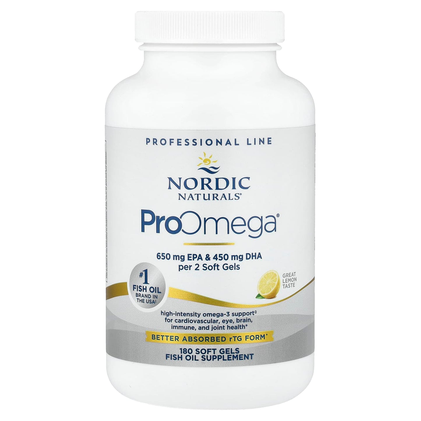 Nordic Naturals, ProOmega®, Lemon, 180 Soft Gels (640 mg per Soft Gel) - Image 1