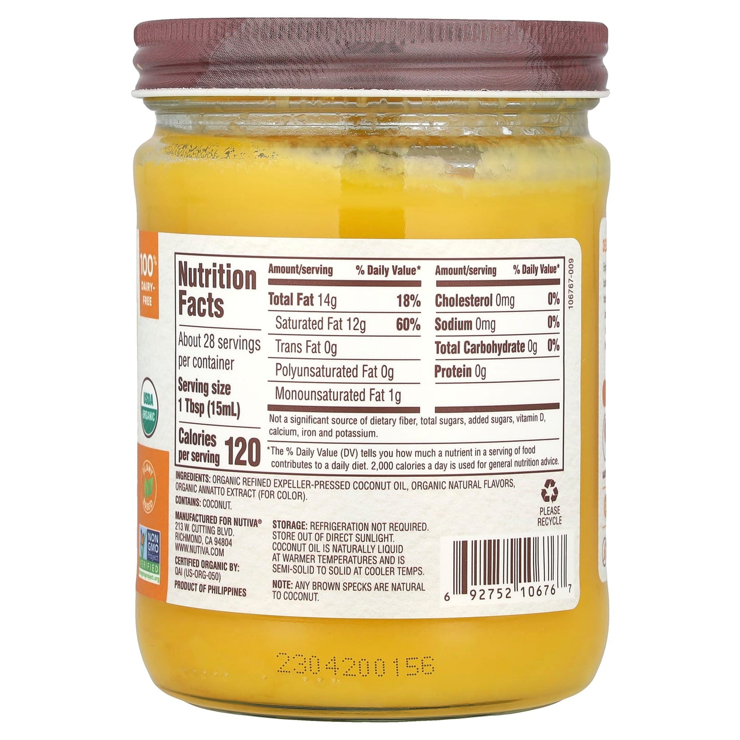 Nutiva, Organic Coconut Oil, Buttery, 14 fl oz (414 ml) - Image 2