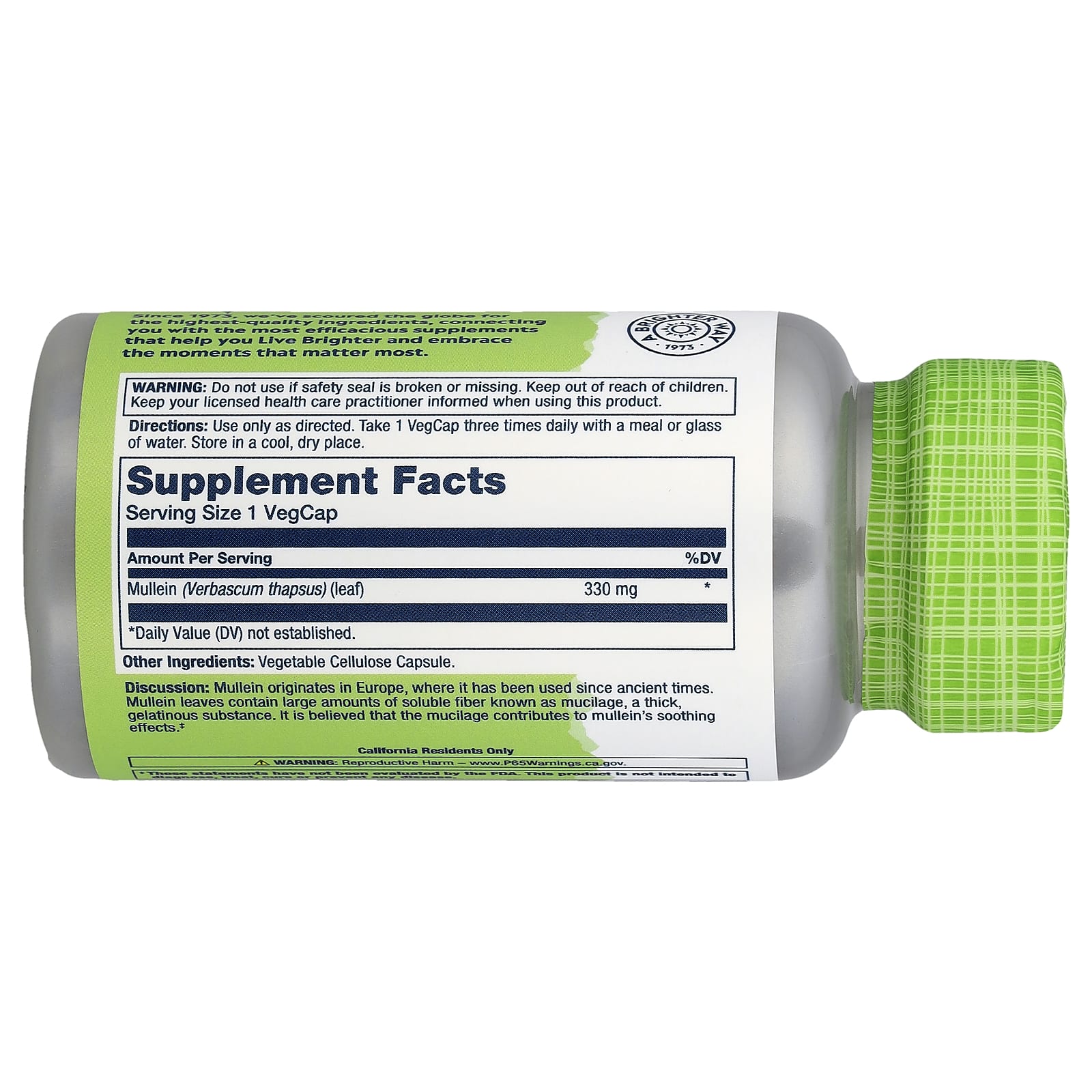 Solaray, True Herbs, Mullein, 330 mg, 100 VegCaps - Image 2