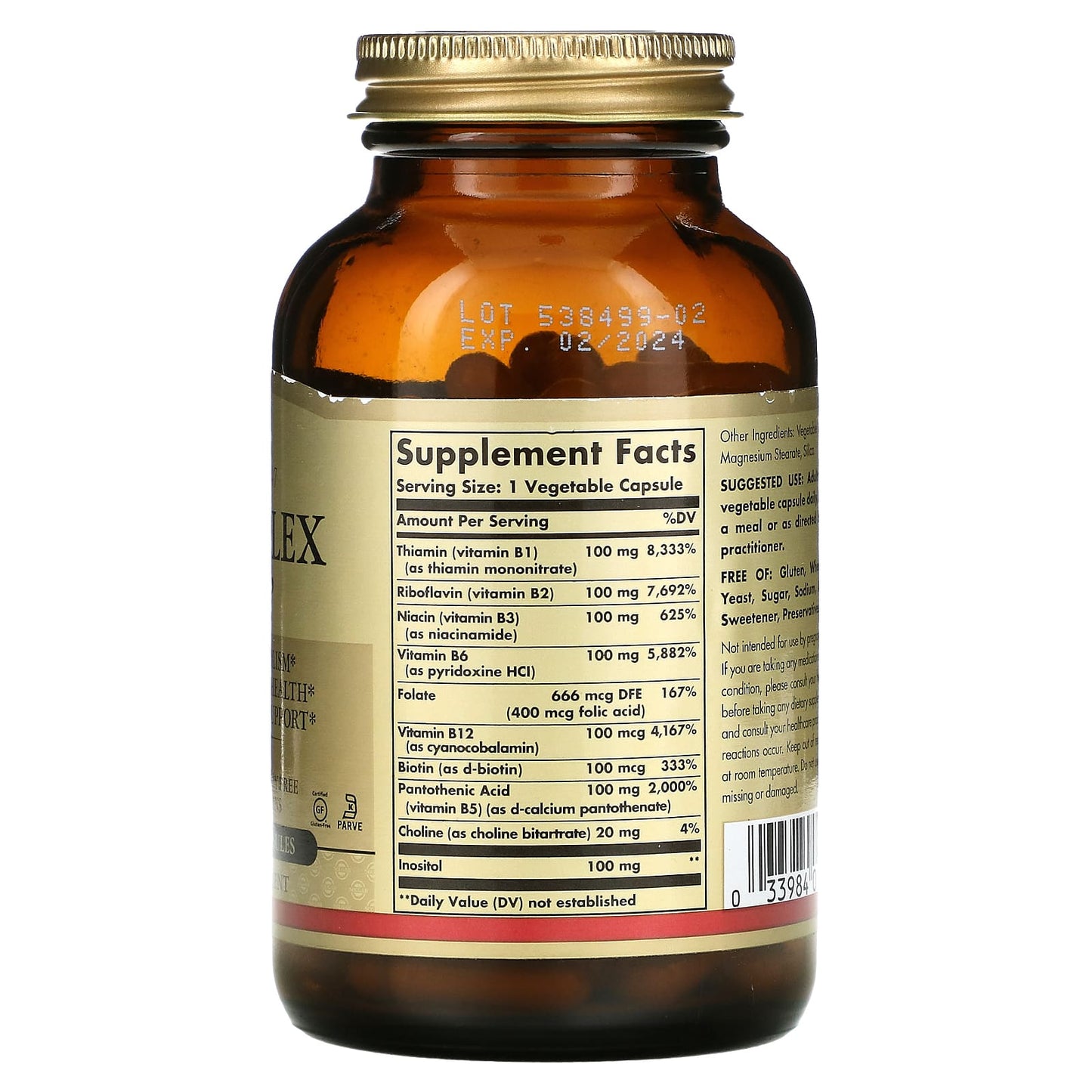 Solgar, B-Complex "100", 100 Vegetable Capsules - Image 2