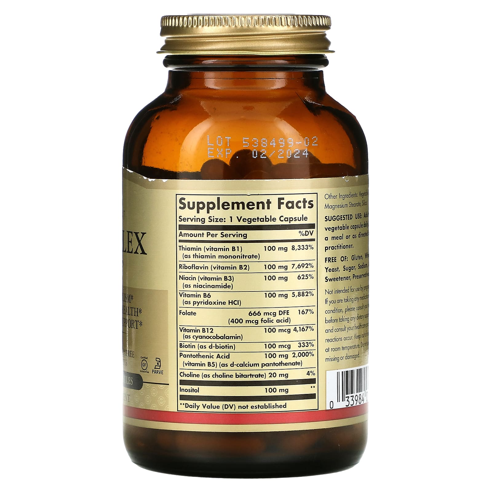 Solgar, B-Complex "100", 100 Vegetable Capsules - Image 2