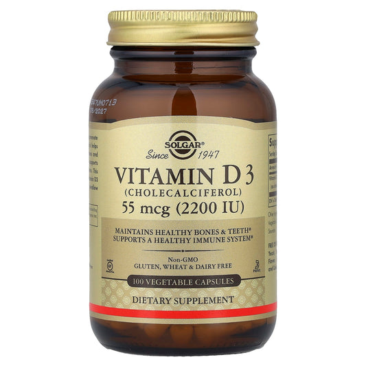 Solgar, Vitamin D3 , 55 mcg (2,200 IU), 100 Vegetable Capsules - Image 1
