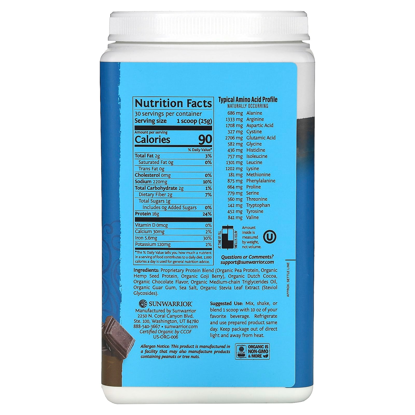 Sunwarrior, Warrior Blend, Protein, Chocolate, 1.65 lb (750 g) - Image 2