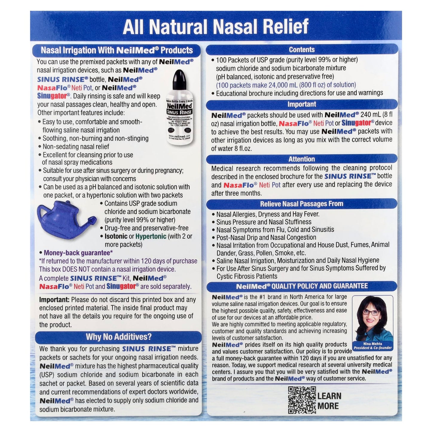 NeilMed, Sinus Rinse®, All Natural Sinus Relief, 100 Premixed Packets - Image 2