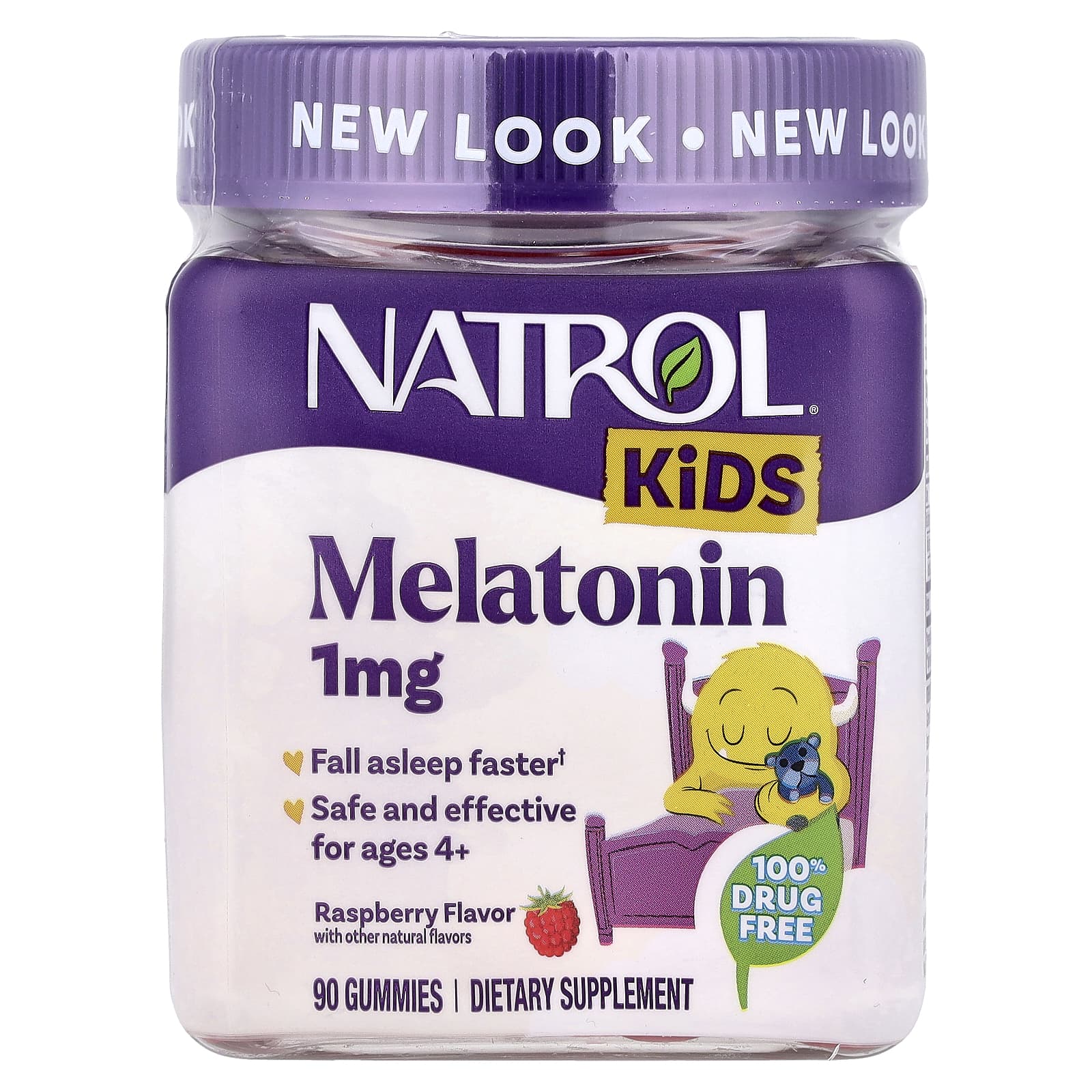 Natrol, Kids, Melatonin Gummies, Ages 4+, Raspberry, 1 mg, 90 Gummies - Image 1