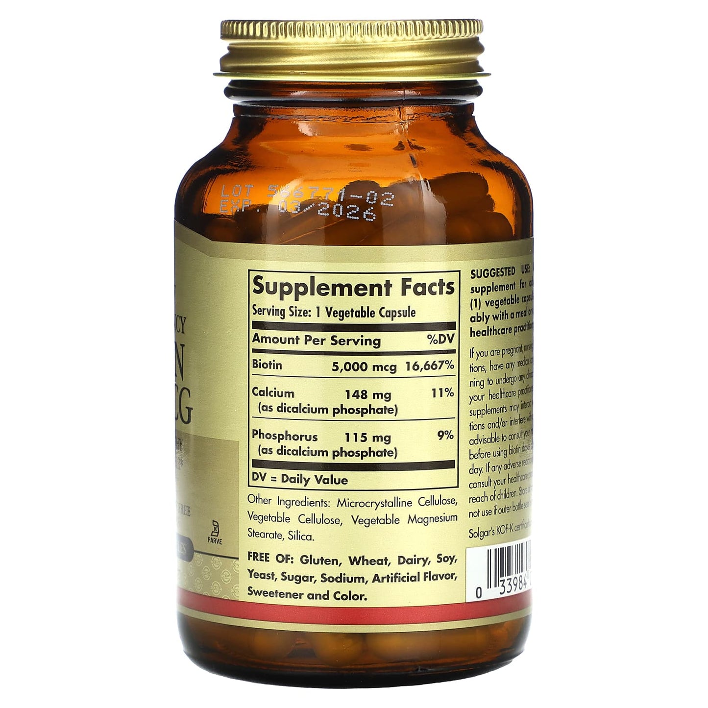 Solgar, Biotin, 5,000 mcg, 100 Vegetable Capsules - Image 2