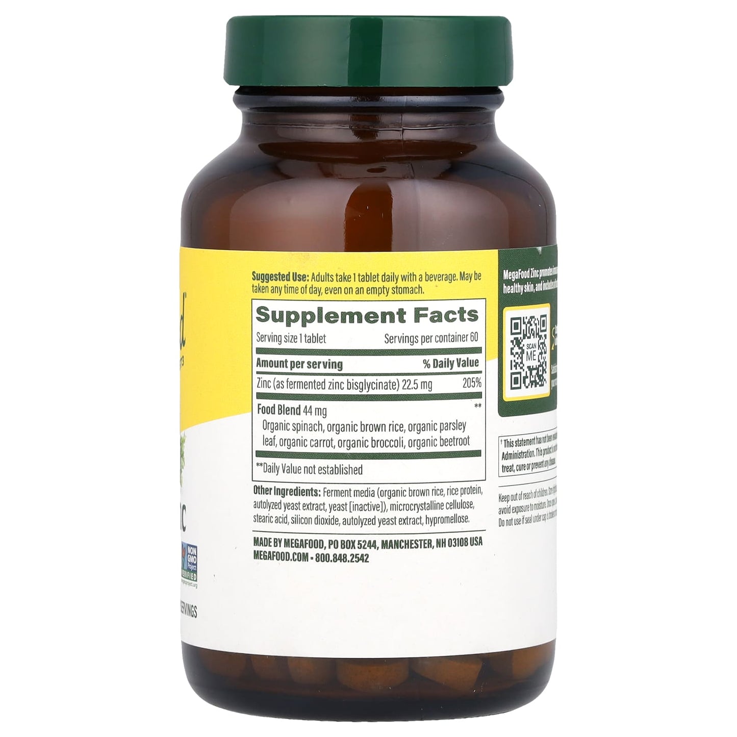 MegaFood, Zinc, 22.5 mg, 60 Tablets - Image 2