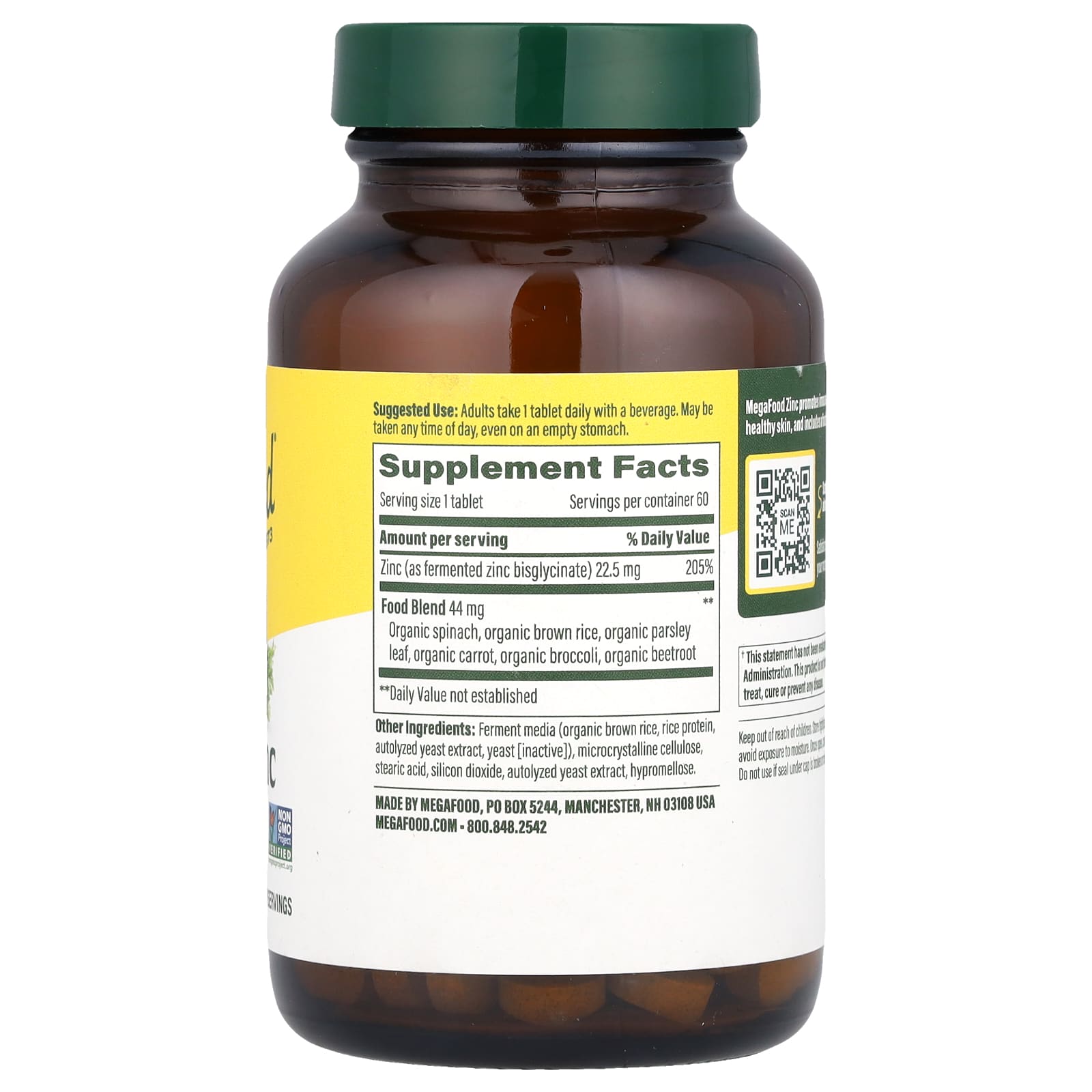 MegaFood, Zinc, 22.5 mg, 60 Tablets - Image 2